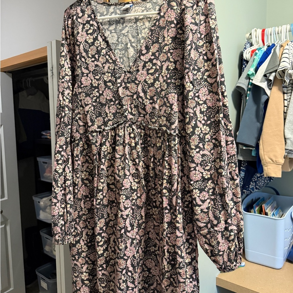 Old Navy Pink and Black Floral Long Sleeve Dress